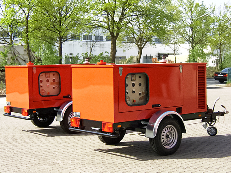 30 kVA 1-Achs PKW Straßenanhänger gewichtsoptimierte Ausführung für PKW-Zugfahrzeuge.